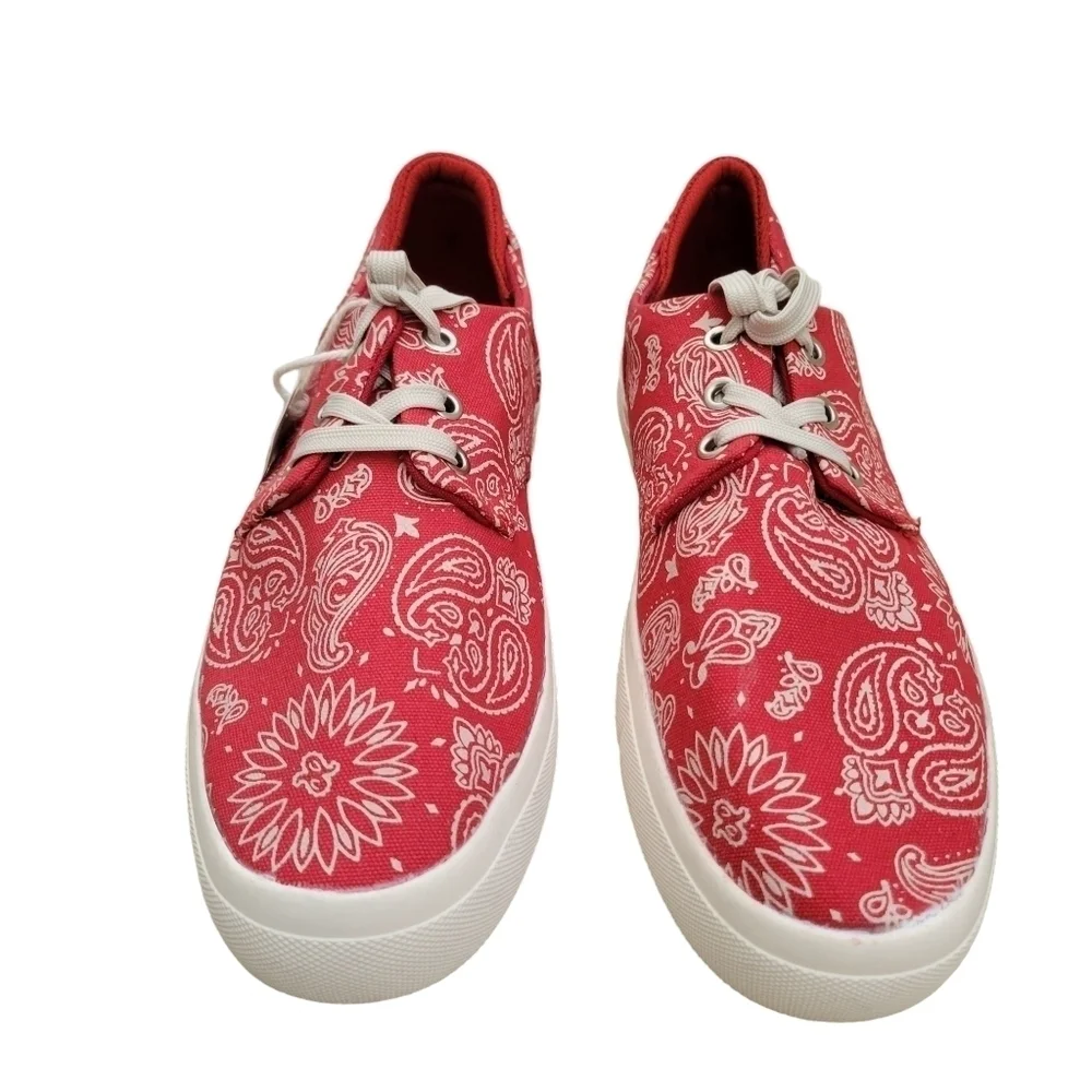 Sun Stone Kiva Sneakers Men's.  Size 7M. Red/Paisley. New In Box